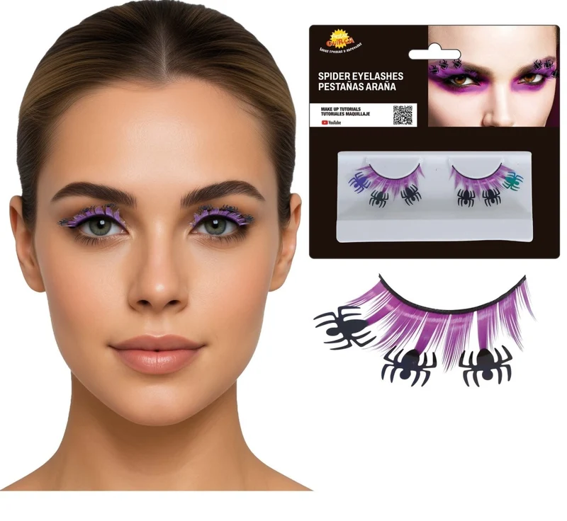 Halloween-Kunstwimpern, schwarz, Spinnen