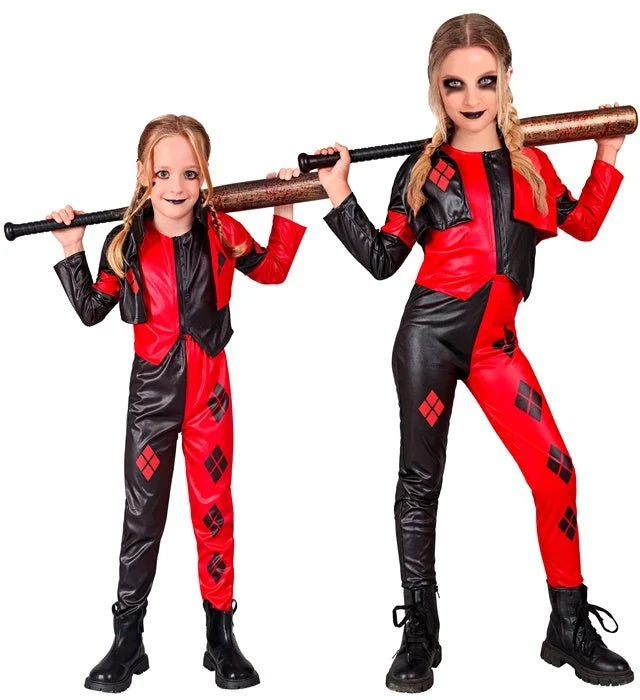 Harlekin-Kostüm rot-schwarz für Mädchen
