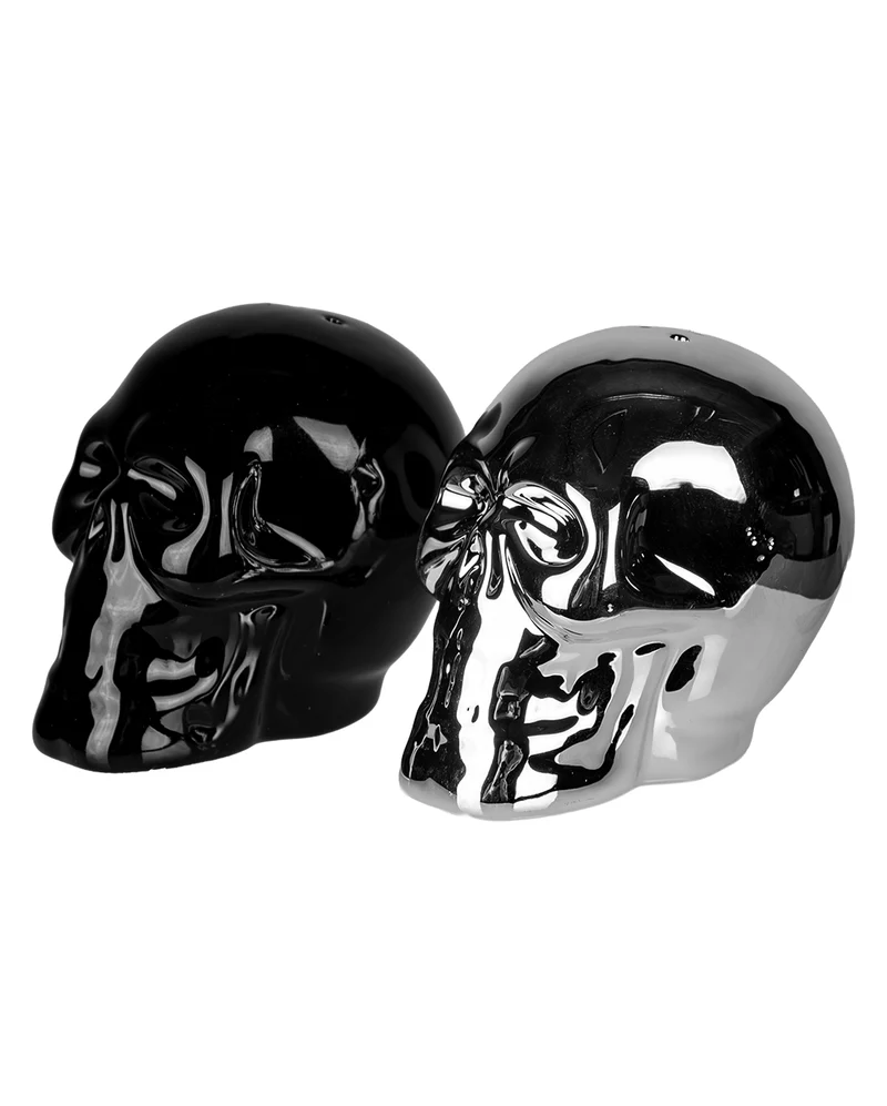 Schwarz & Silber Totenschädel Salz & Pfefferstreuer