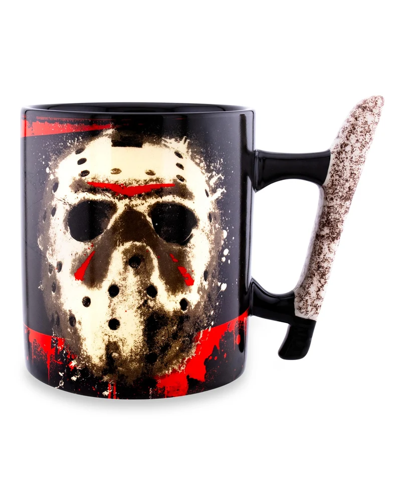 Freitag der 13. Keramiktasse mit Machete als Griff