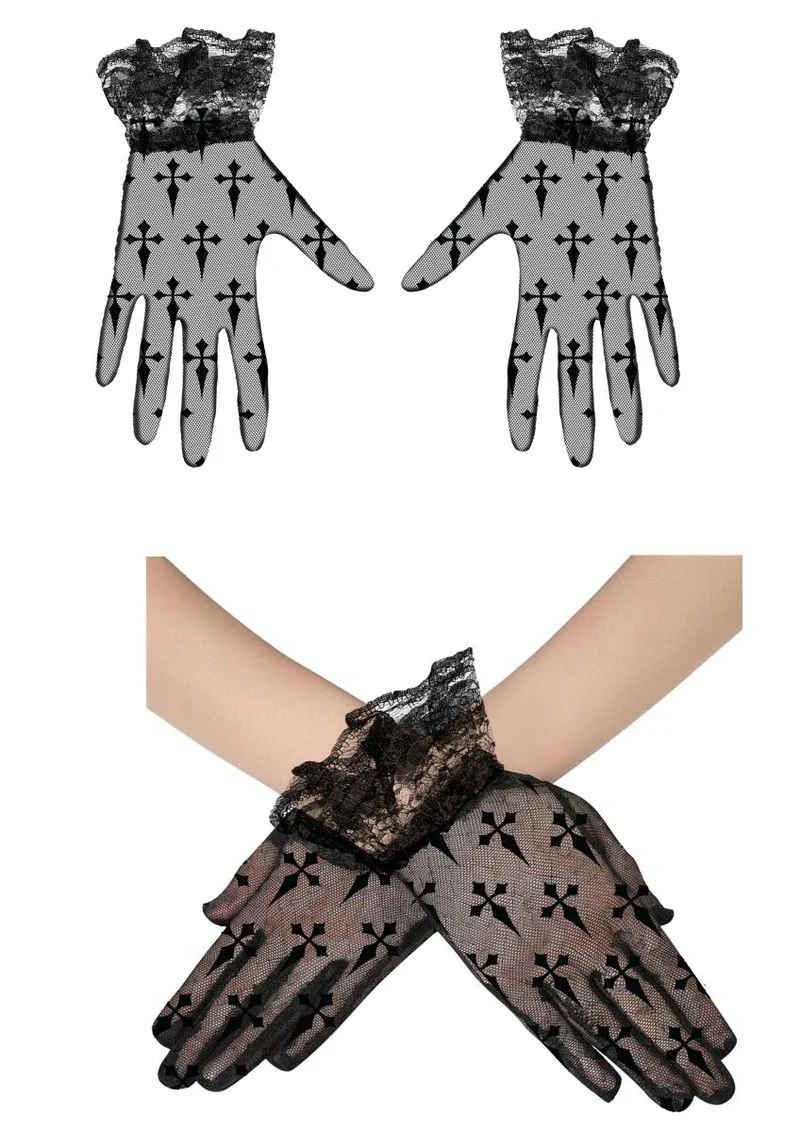 Spitzenhandschuhe Kreuze 22cm