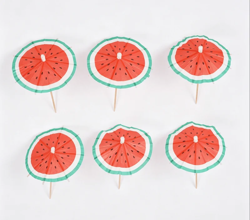 Hawaii-Sonnenschirm-Spieße Wassermelone 8 cm 6 Stück