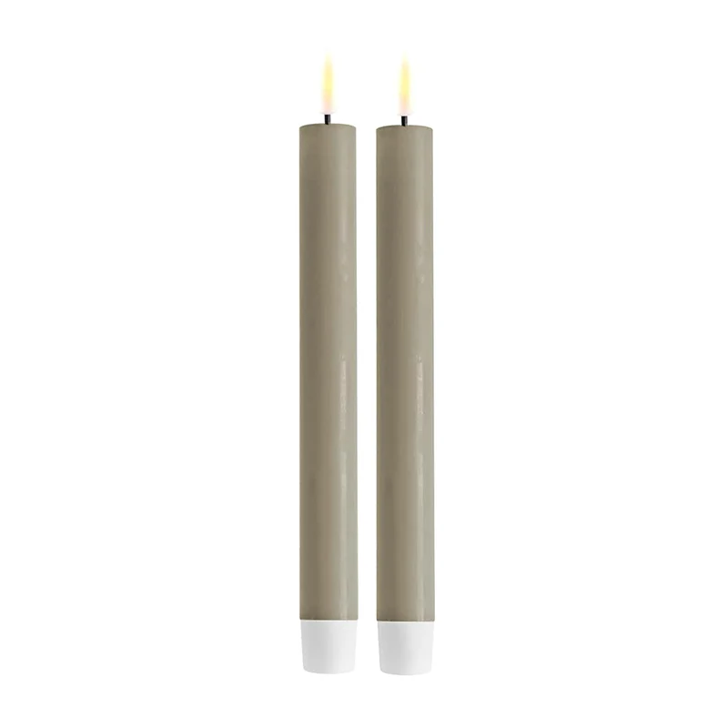 DELUXE LED Stabkerze Sandfarben 24 cm 2er-Set