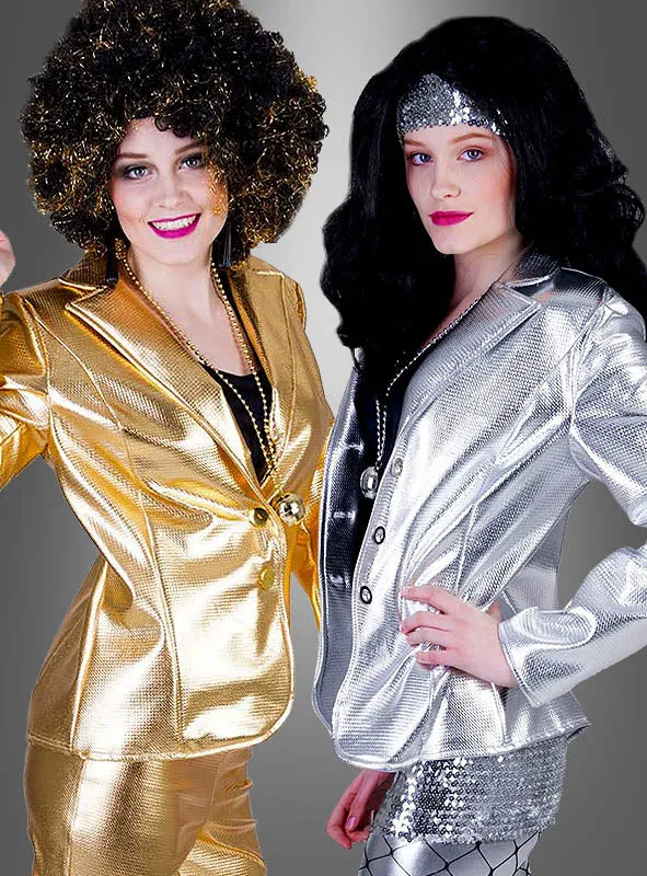 Glänzende Disco Jacke Damen gold oder silber