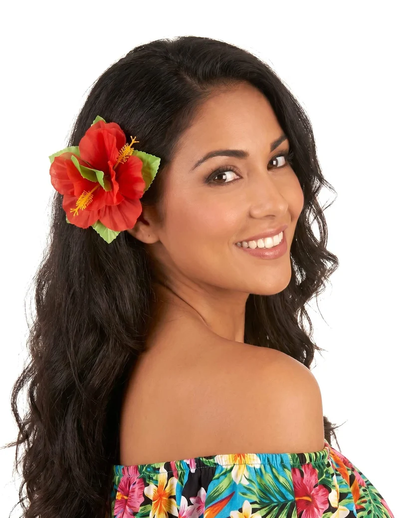 Haarklammer Hawaii mit roten Blumen