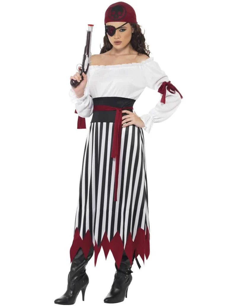 Piratin Kostüm gestreift für Damen