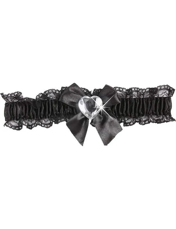 Schwarzes Spitzen-Strumpfband mit Silberherz