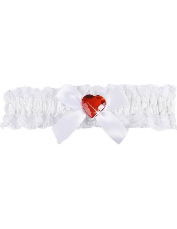 Weißes Spitzen-Strumpfband mit rosa Herz
