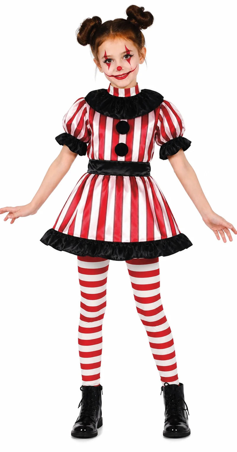Eng Clown Kostuum Meisje – Rood Zwart Halloween Kostuum