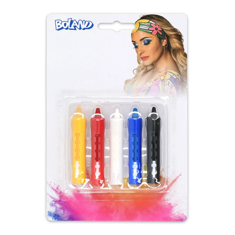 Set 5 Schminkstiften | 2,3 g (zwart, blauw, rood, wit, geel)