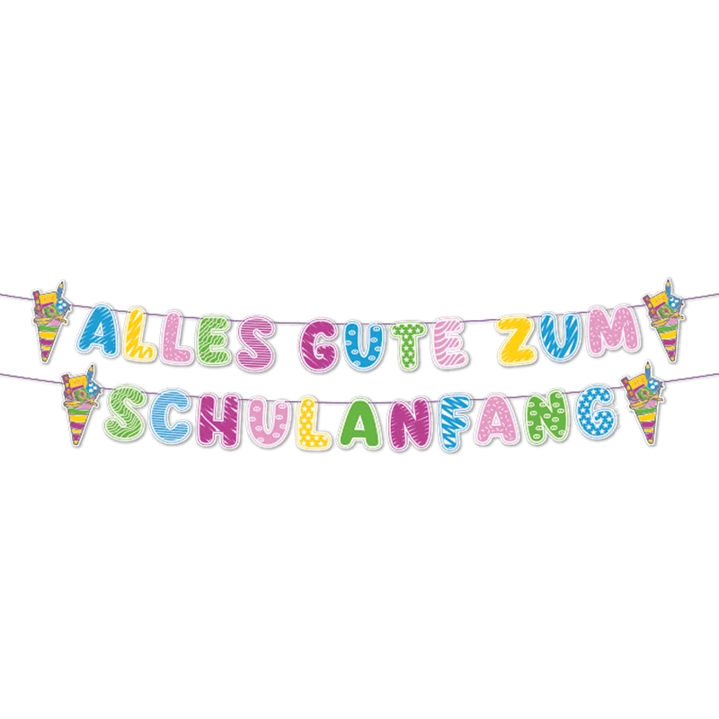 Bunte Buchstaben-Girlande „Alles Gute zum Schulanfang“ ABC, 1,5 m