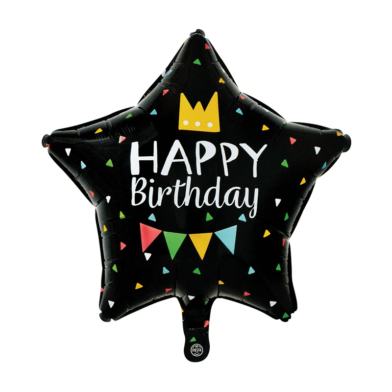 „Happy Birthday“-Heliumballon, schwarz, Stern, leer, 45 cm