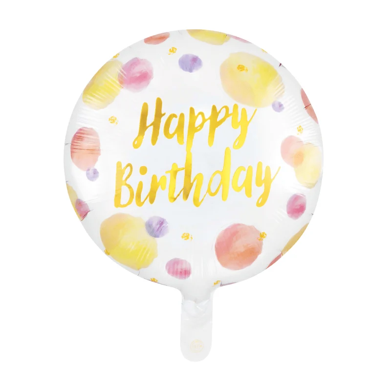 „Happy Birthday“-Heliumballon, bunt mit Punkten, leer, 45 cm
