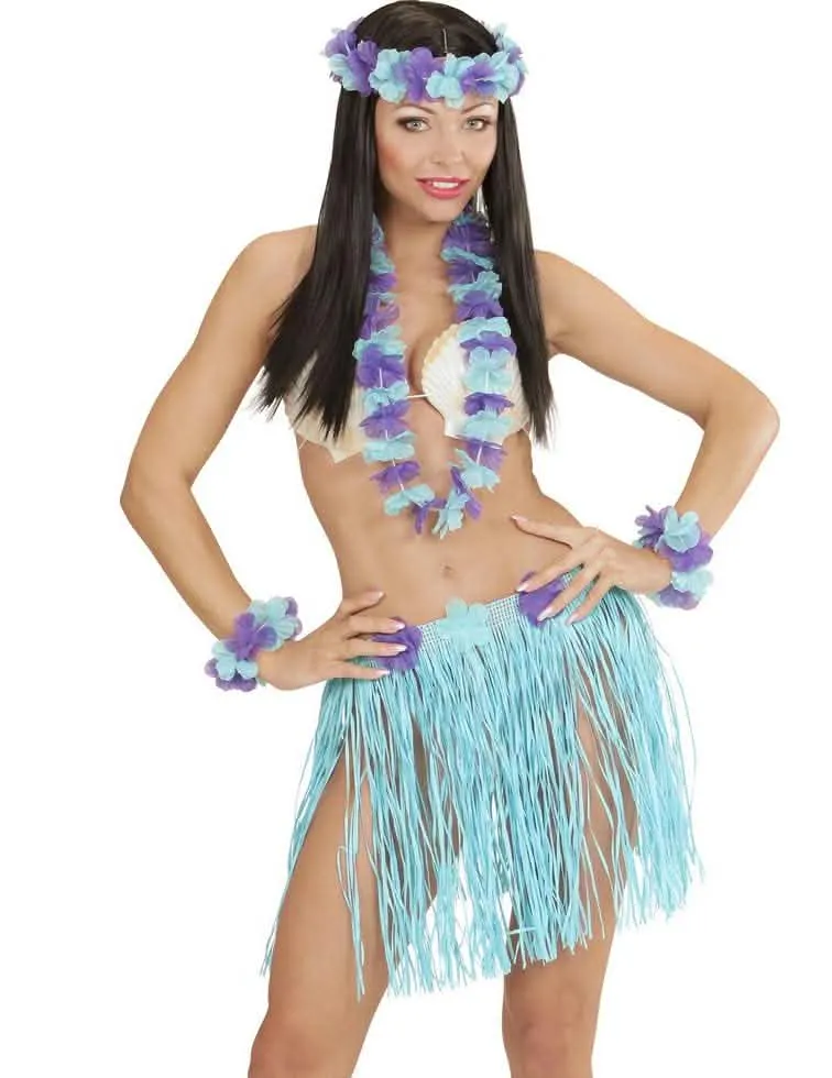 Blau-violettes Hawaii-Outfit für Damen