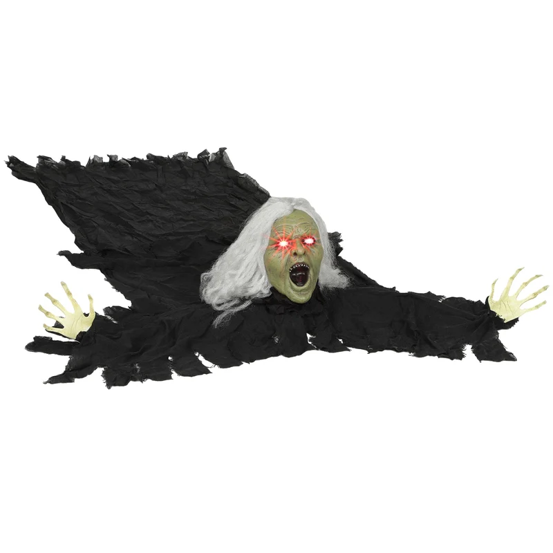 Animierte Halloween-Dekoration – Kriechende Zombie-Oma mit LED-Augen & Sound, 183 cm