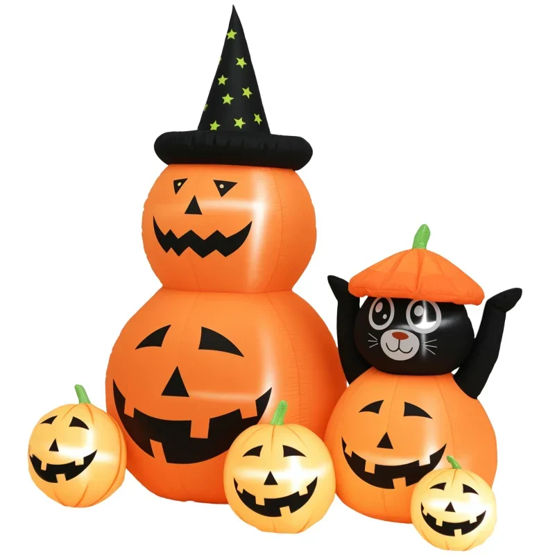 Halloween-Gartendeko Kürbisfamilie mit Katze, Gebläse wetterfest 160 x 100 x 180cm