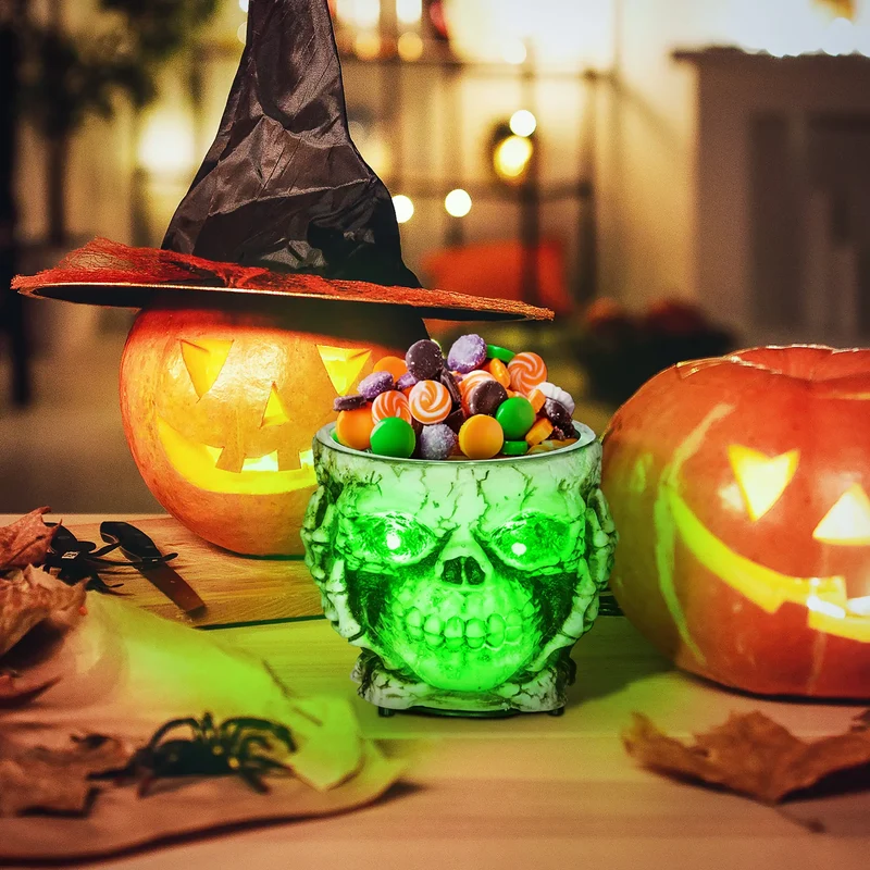 Halloween Animierte Skelett-Süßigkeitenschale Halloween-Dekoration – mit Sound & LED