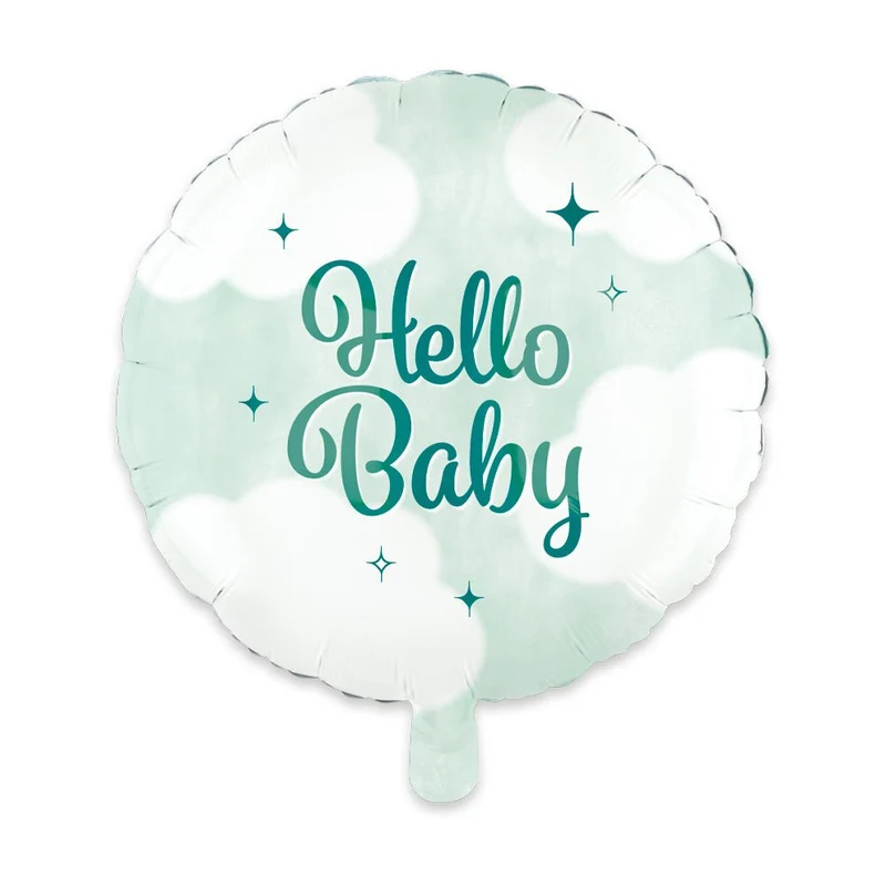 Türkisfarbener Heliumballon „Hello Baby“ (leer), 46 cm
