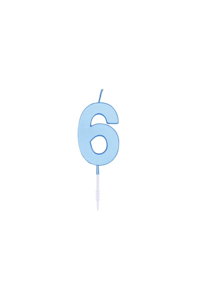 6-Jahres-Kerze, Blau-Pastell, 4,5 cm