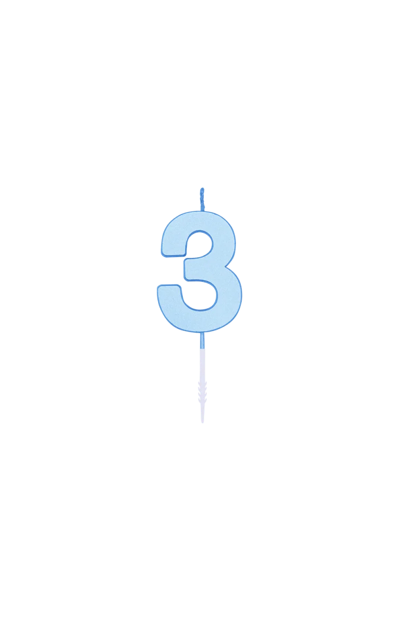 3-Jahres-Kerze, Blau-Pastell, 4,5 cm