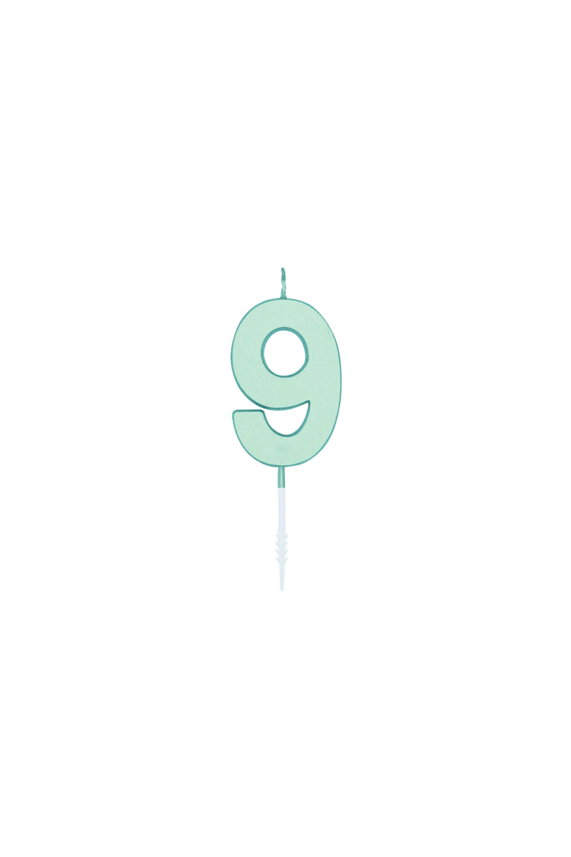 9-Jahre-Kerze, mintgrün, pastell, 4,5 cm