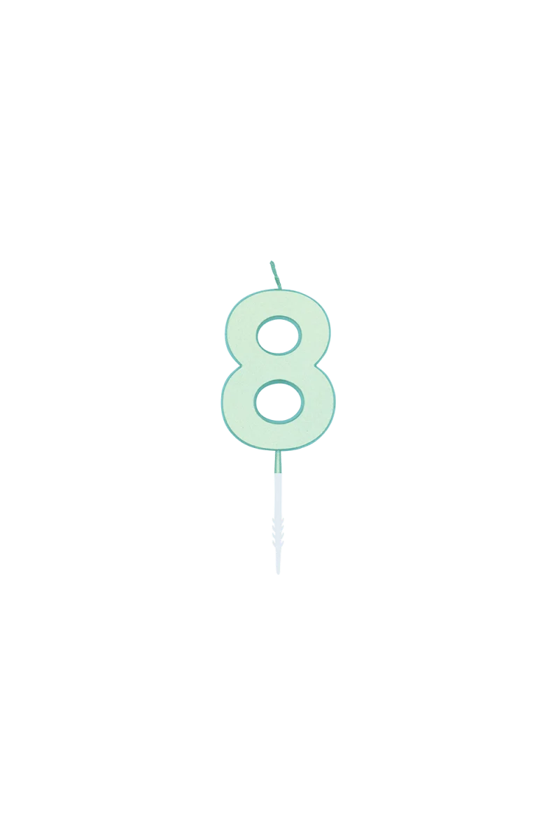 8-Jahre-Kerze, mintgrün, pastell, 4,5 cm