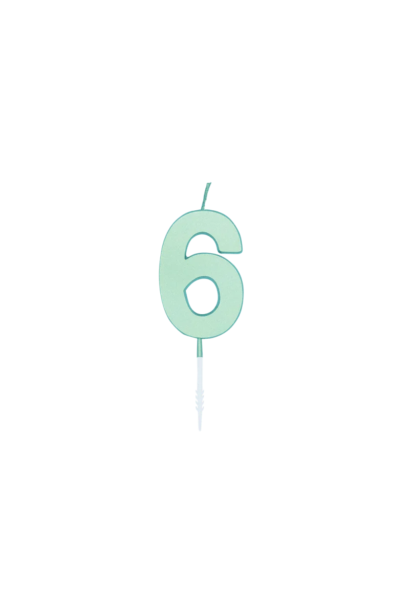 6-Jahres-Kerze, mintgrün, pastell, 4,5 cm
