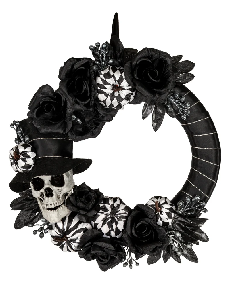 Gothic Türkranz mit Totenkopf & Kürbissen 44cm Ø