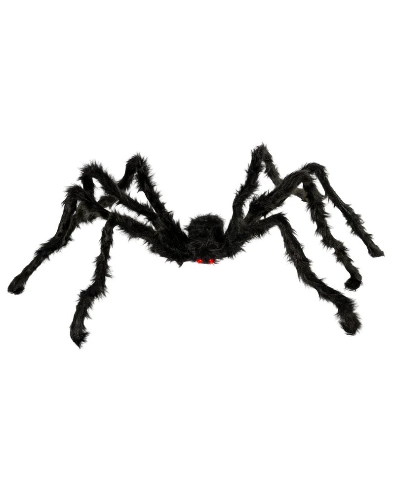 Schwarze Monsterspinne mit Roten LED Augen 128cm
