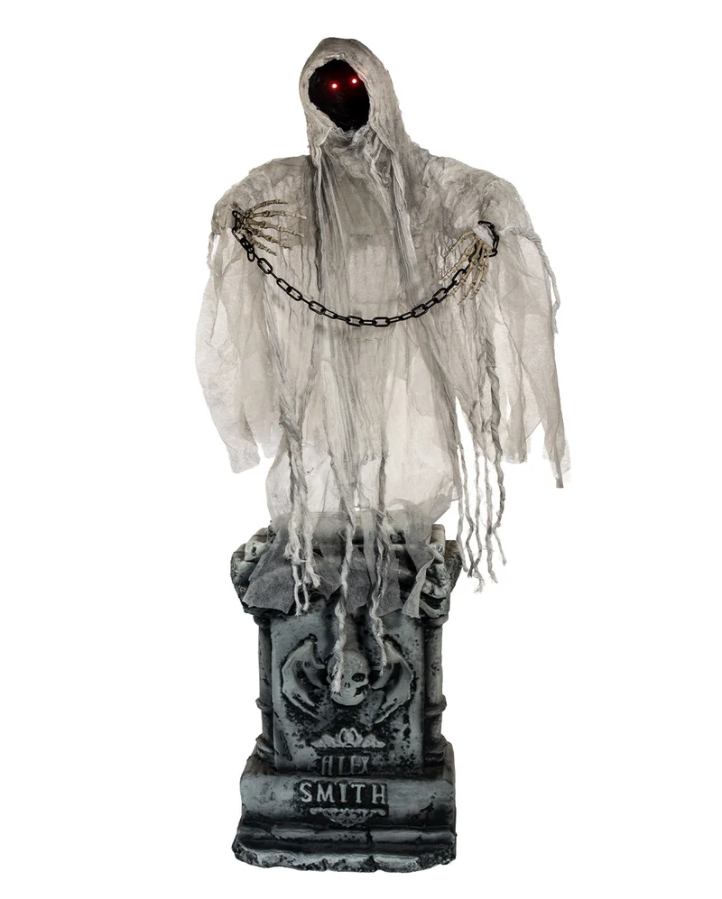 Weißes Phantom in Ketten Animatronic auf Grabstein 130cm