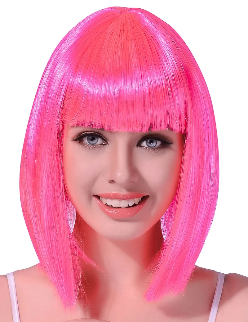 Mittellange Glatthaar - Perücke in Neon Pink für Frauen
