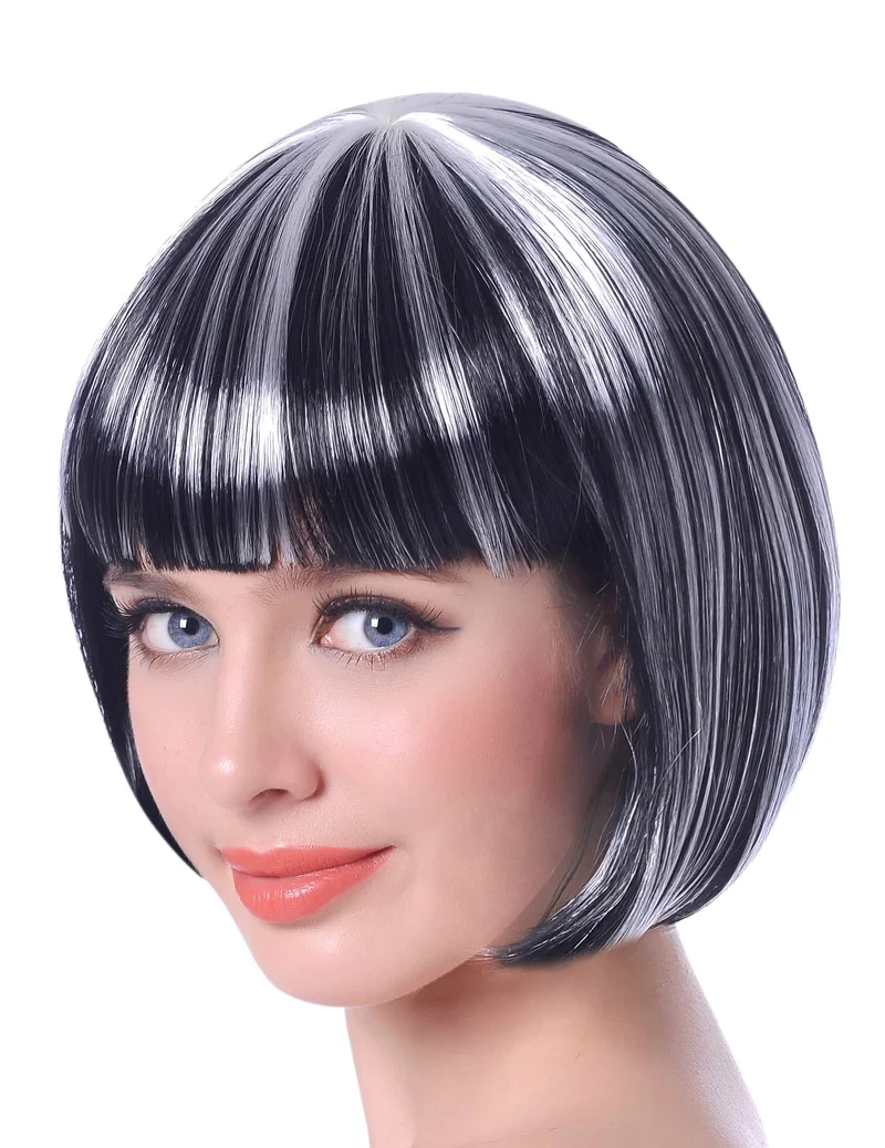Perücke schwarz weiß Bob Damen
