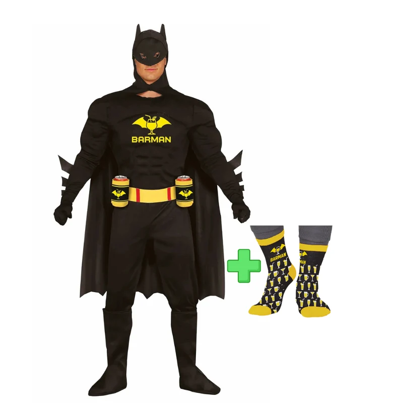 Barman Kostuum Heren – Inclusief GRATIS Barman Sokken (Batman Parodie)