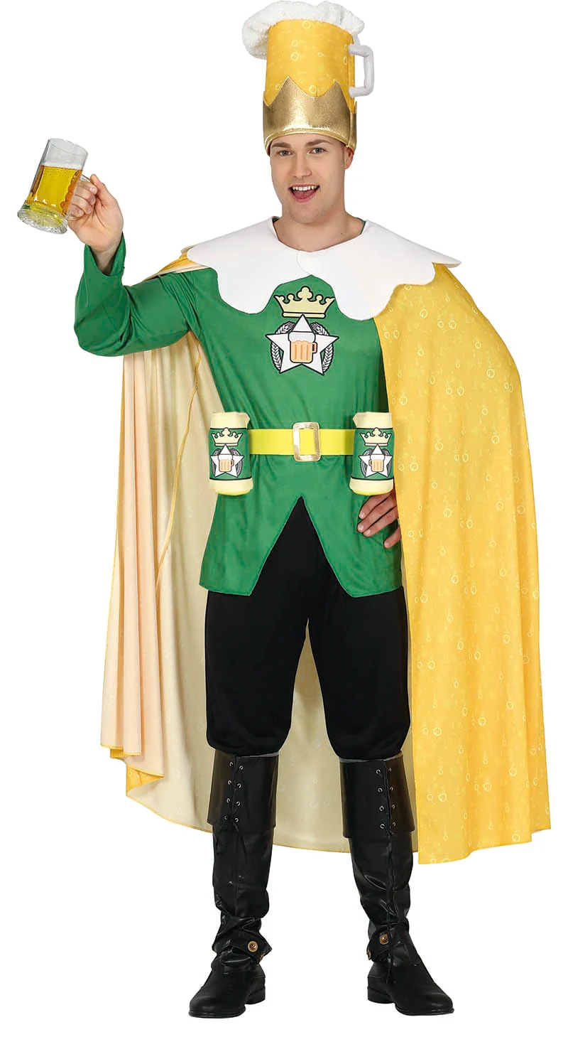 Bierkoning Kostuum Heren – Grappig Carnaval Kostuum met Cape & Hoed