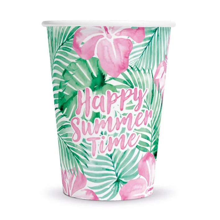 Grün-rosa Becher „Happy Summer Time“, 210 ml, 8 Stück