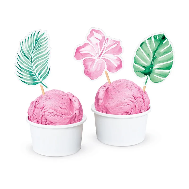 Grün-rosa Cocktailspieße mit Blättern, 12 Stück