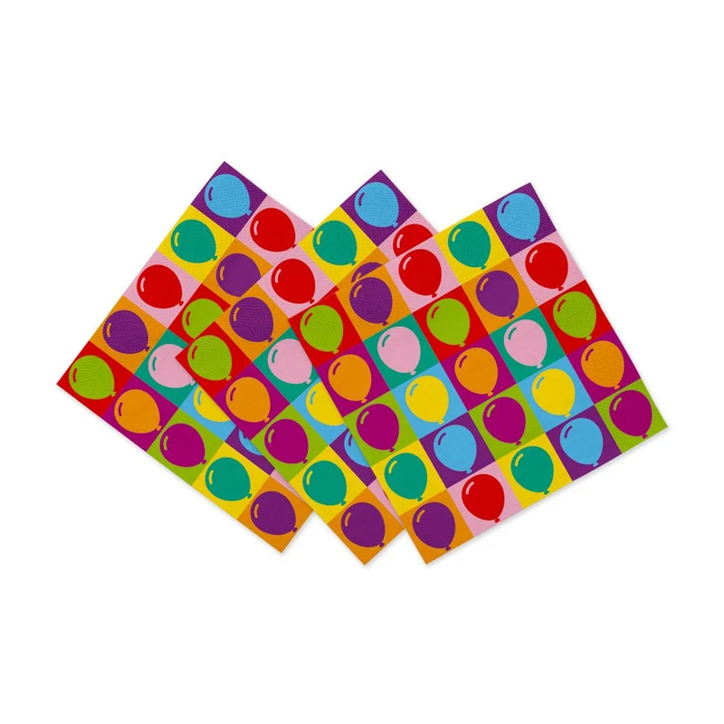 Bunte Servietten, 3-lagig, Luftballons, 33 cm, 20 Stück
