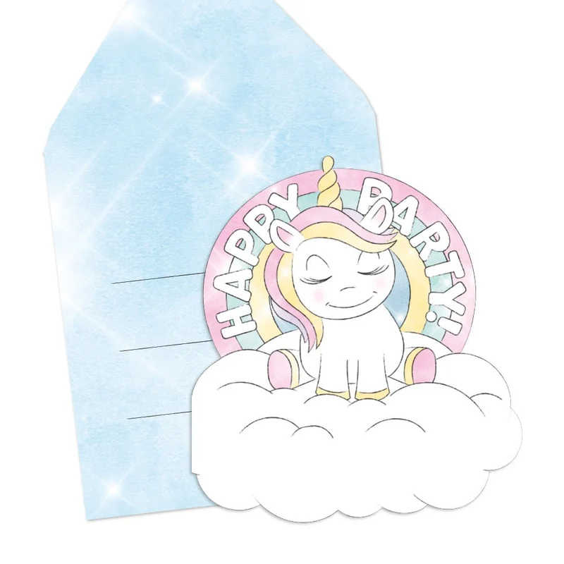 Unicorn-Einladungen „Happy Birthday“, 6 Stück