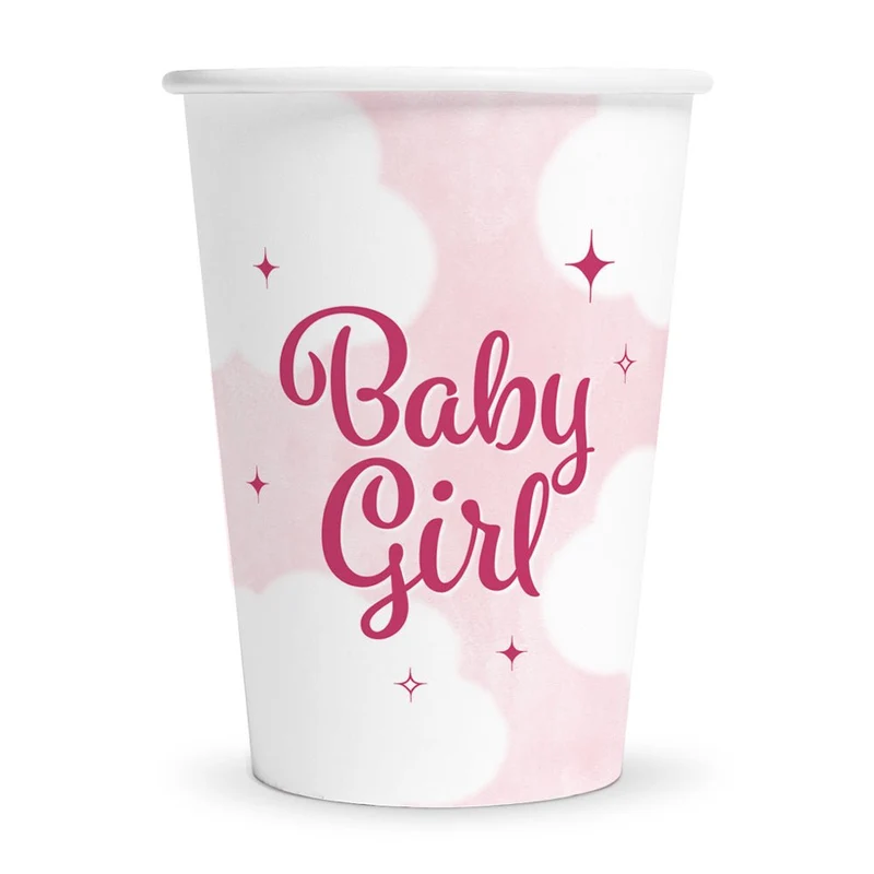Rosa Becher „Baby Girl“, 210 ml, 8er-Pack