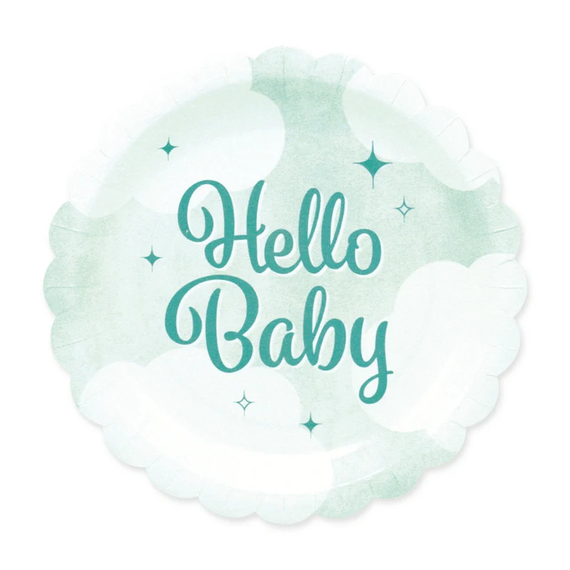 Türkisfarbene Teller „Hello Baby“, 19 cm