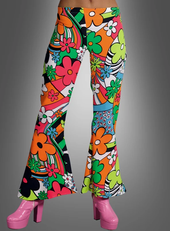 Neon Flowers 70er Damen Schlaghose