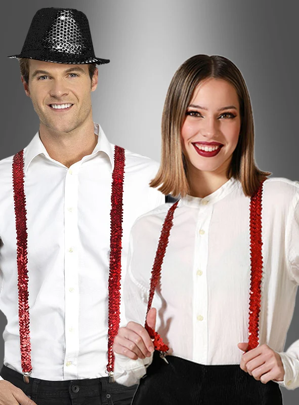 Rote Pailletten Hosenträger unisex