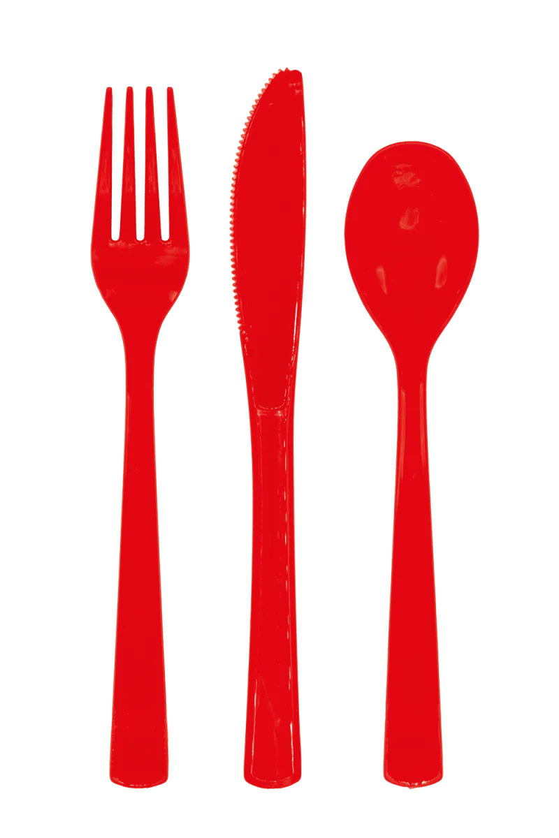 Rotes Besteck, wiederverwendbar, 18-teilig