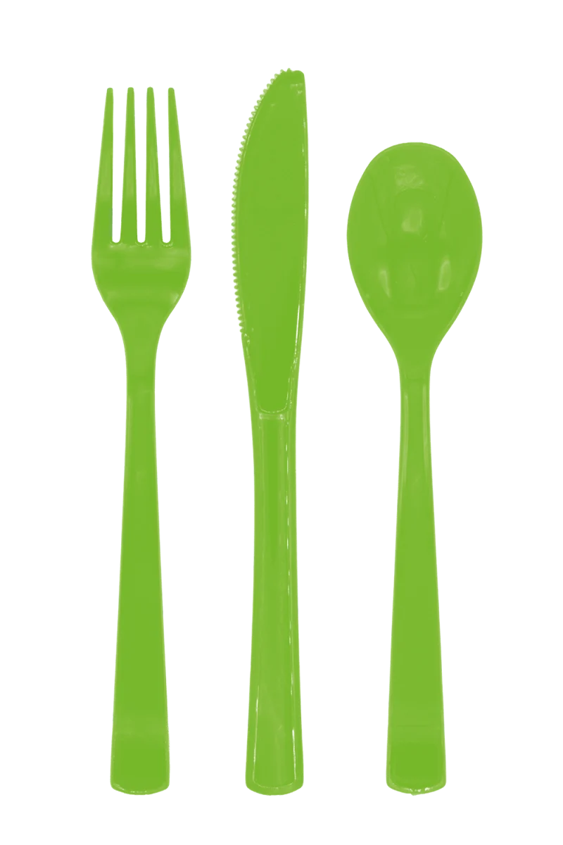 Limettengrünes Besteck, wiederverwendbar, 18-teilig