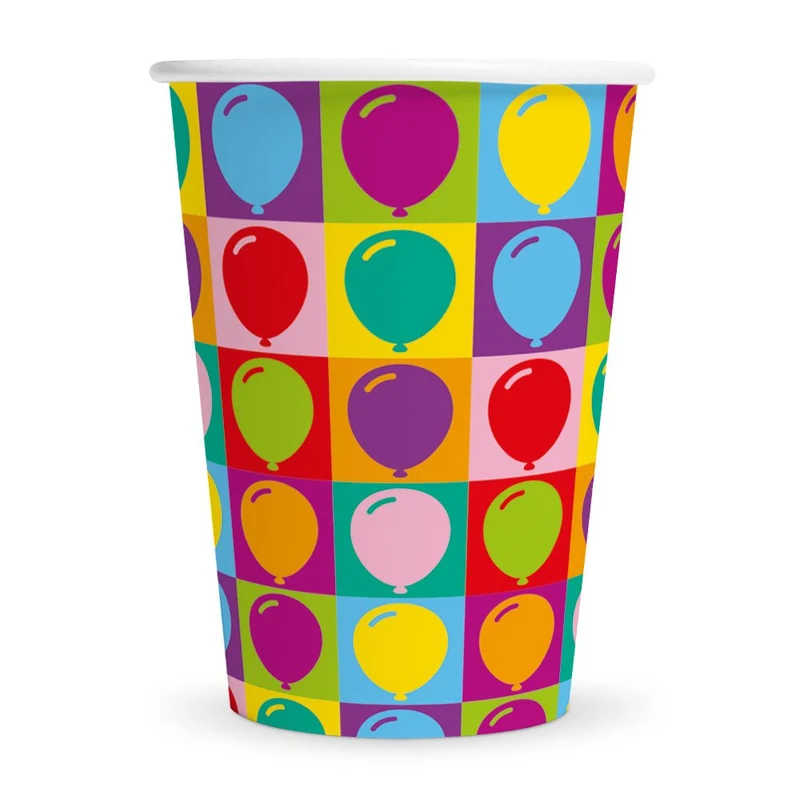 Bunte Pappbecher, Papierballons, 210 ml, 8 Stück