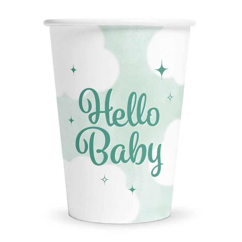Türkisfarbene Becher „Hello Baby“, 210 ml, 8er-Pack