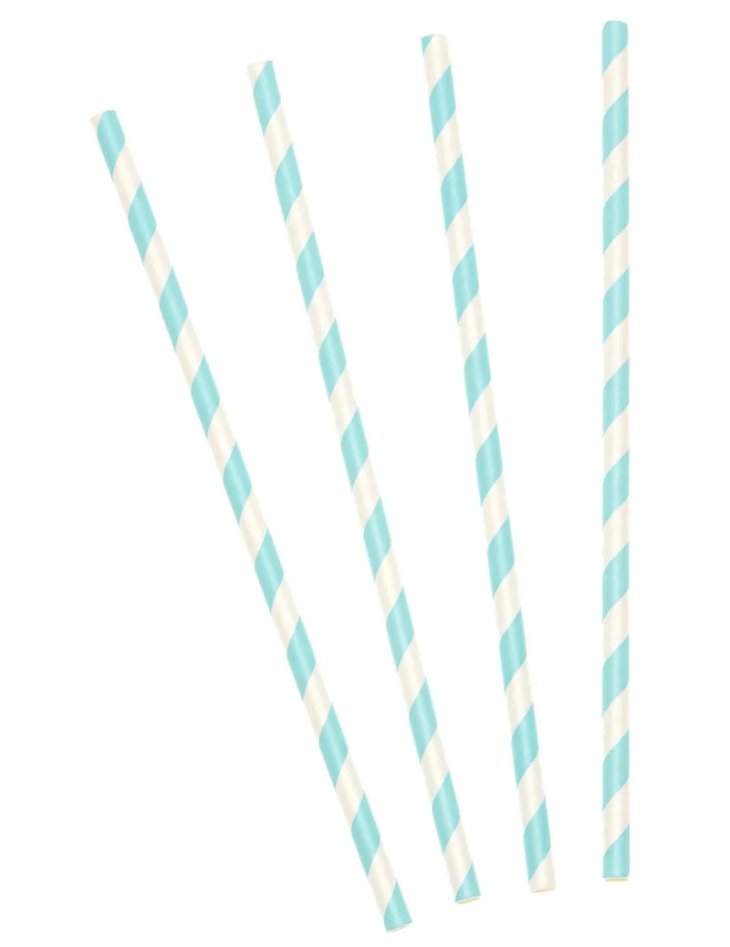10 gestreifte Strohhalme blau-weiß aus Pappkarton 19,5 cm
