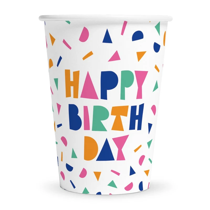 Happy Birthday-Becher mit Konfetti, 210 ml, 8 Stück