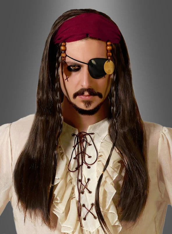 Piraten Perücke mit Stirnband und Perlen