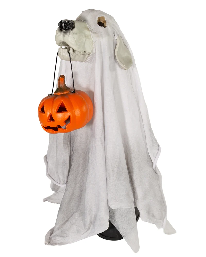 Halloween Geisterhund mit Kürbislaterne 55cm
